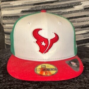 New Era White Red Green Houston Logo Fitted Hat Houston Texan size 7 5/8